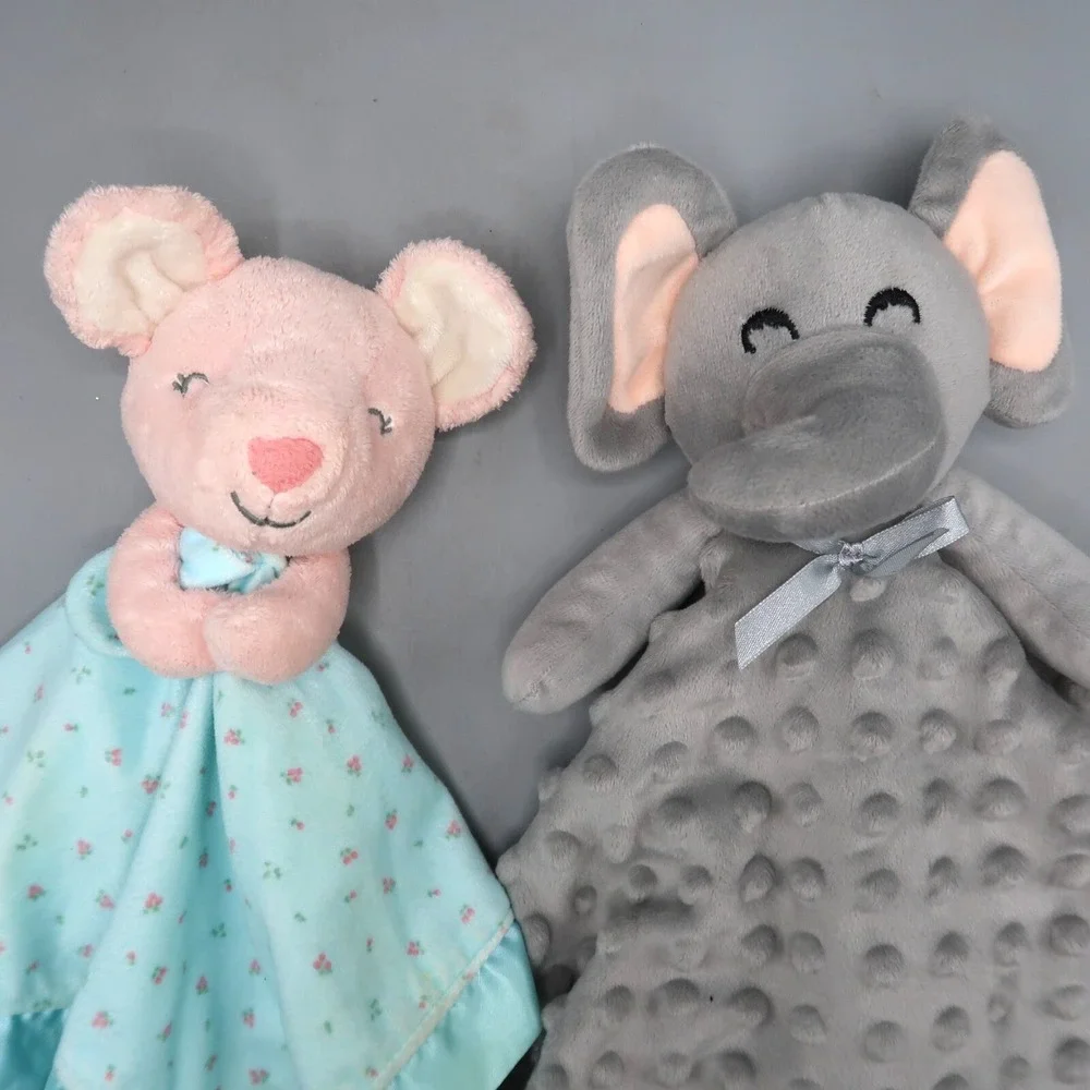 Pro Goleem Gray Elephant & Pink Mouse Carters Lot Lovey Security Blanket Silky